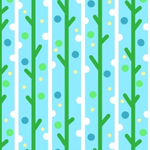 Striped branches in green and white, aqua background