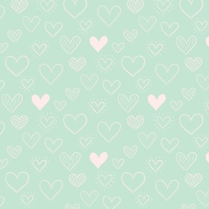 Hand Drawn Doodle Hearts in Light Aqua - Large Scale