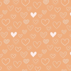 Hand Drawn Doodle Hearts in Light Orange - Large Scale