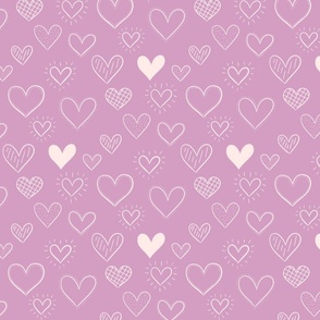 Hand Drawn Doodle Hearts in Orchid Pink - Large Scale