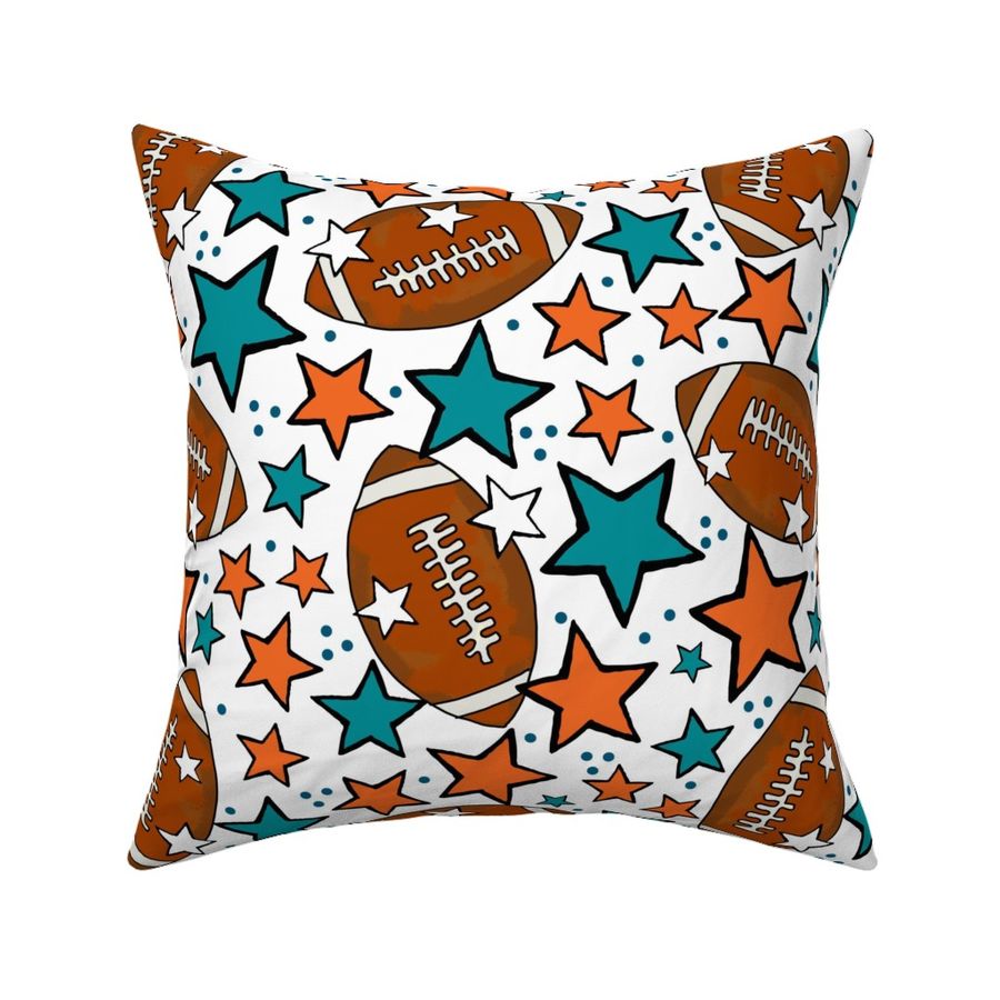 Large Scale Team Spirit Footballs and Stars in Miami Dolphins Colors Aqua Blue Orange