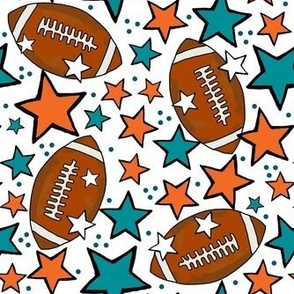 Medium Scale Team Spirit Footballs and Stars in Miami Dolphins Colors Aqua Blue Orange