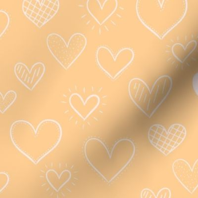Hand Drawn Doodle Hearts in Pastel Orange - Large Scale