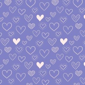 Hand Drawn Doodle Hearts in Purple - Large Scale