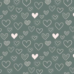 Hand Drawn Doodle Hearts in Smokey Gray - Large Scale