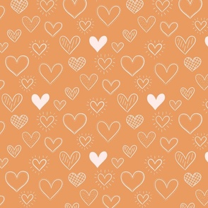 Hand Drawn Doodle Hearts in Soft Orange - Large Scale