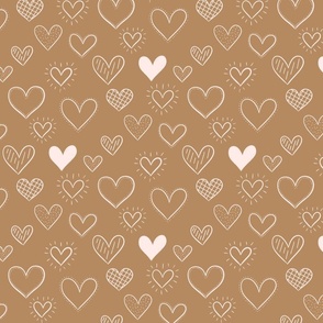Hand Drawn Doodle Hearts in Tan - Large Scale