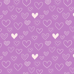 Hand Drawn Doodle Hearts in Violet - Large Scale