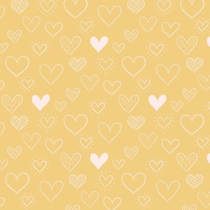 Hand Drawn Doodle Hearts in Yellow - Large Scale