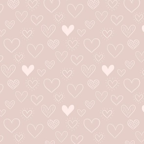 Hand Drawn Doodle Hearts in Taupe - Large Scale