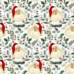 Small / Vintage Santa and Christmas Greenery Damask Style