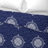 Compass Throw Pillow- Navy Blue- Classic Cartography