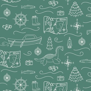  Spoonflower Fabric - Loch Ness Monster Cryptid Lake