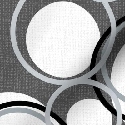 Black and White Abstract Cartography with Circles in Black and White on Grey