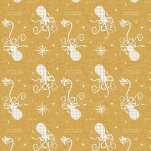 Sea Creatures  Nautical Map Octopus Mustard Yellow