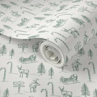 Christmas & Holiday Reindeer Toile in Green - 4" Fabric Design