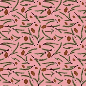 Pinecones And Branches on Dark Pink