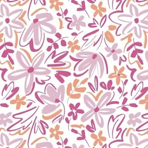 Sketchy Florals Pink and Orange - Small Version