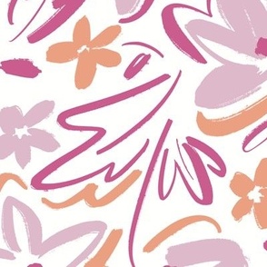 Sketchy Florals Pink and Orange - Large Version