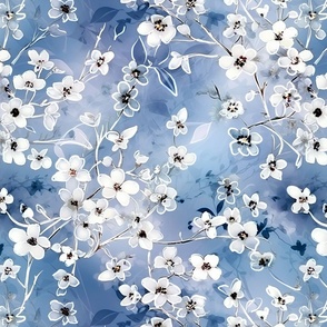 lose off white watercolor  flowers  on light blue - medium scale