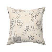 Vintage Fantasy Castles Map - textured cream and charcoal - medium