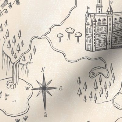 Vintage Fantasy Castles Map - textured cream and charcoal - medium