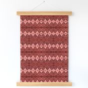 Vintage inspired Mid West embroidery effect geometric horizontal stripes Earthy reds and salmon pink 