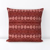 Vintage inspired Mid West embroidery effect geometric horizontal stripes Earthy reds and salmon pink 
