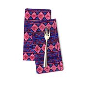 Vintage inspired Mid West embroidery effect geometric horizontal stripes Royal blue, pink and indigo 