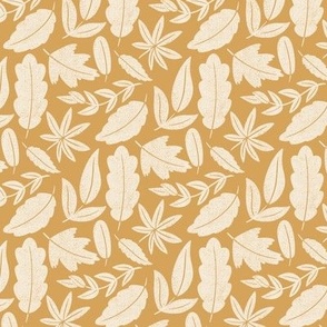 Autumn leaves - cream on mustard