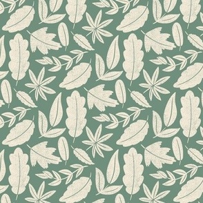 Autumn leaves - cream on emerald