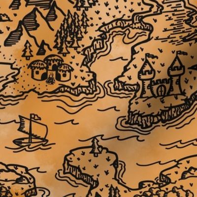 Old Fantasy Map with Happy Sea Monsters - Original