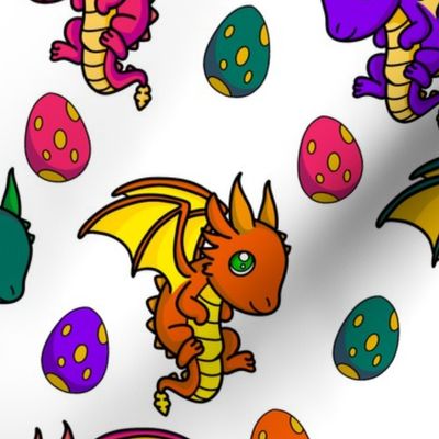 Cute Dragons and Eggs for Kids or Home Decor on Cotton Fabric or Minky