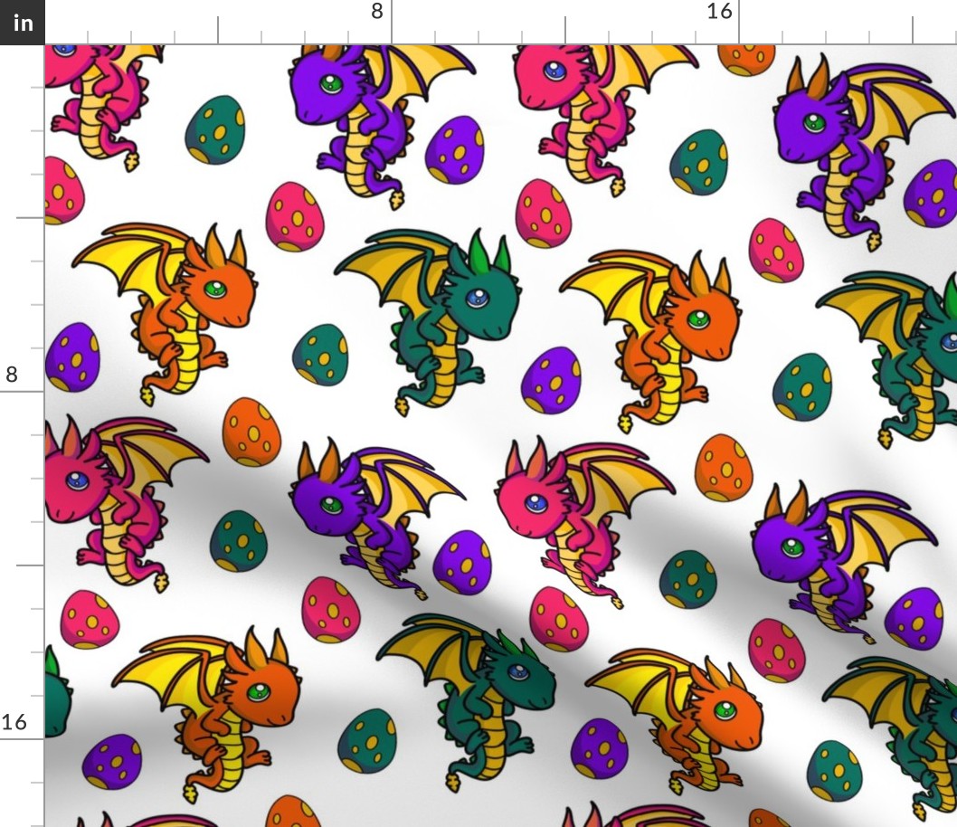 Cute Dragons and Eggs for Kids or Home Decor on Cotton Fabric or Minky
