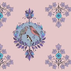 bird damask purple