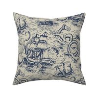 Large-Scale Mythical Sea Creatures Toile de Jouy