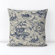 Large-Scale Mythical Sea Creatures Toile de Jouy