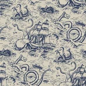 Large-Scale Mythical Sea Creatures Toile de Jouy