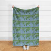 Forest and Sea Map of the World (large scale) | Jungle watercolor world in green and blue, block print waves, seigaiha ocean print, natural world, nature print, jungle decor.
