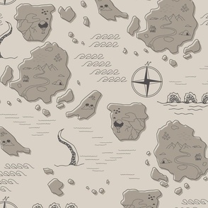 Brown Classic Cartography Pattern with Islands, Waves and Sea Monster (large)