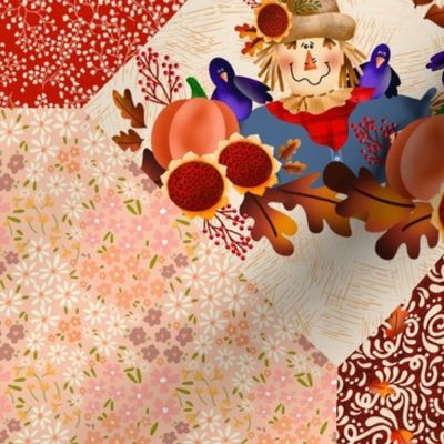 Autumn Thyme and Acorns Scarecrow quilt panel