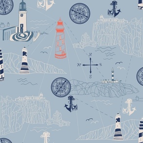 Coastal Chic Lighthouses Nautical Map - 20 inch