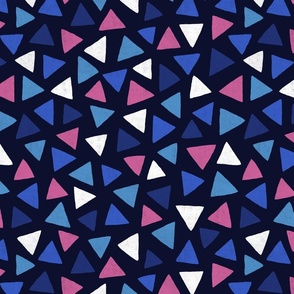 Multicolored watercolor irregular triangles // normal scale 0006 B // colorful triangle blue navy blue pink white dark background abstract geometric