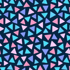 Multicolored watercolor irregular triangles // normal scale 0006 D // colorful triangle blue babyblue pink violet light pink neon dark  background abstract geometric