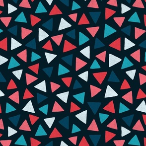 Multicolored watercolor irregular triangles // normal scale 0006 G // colorful triangle red reds teal blue navy blue turquoise dark background abstract geometric