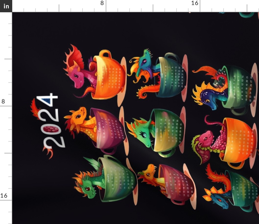 Dragons in cups, calendar 2024