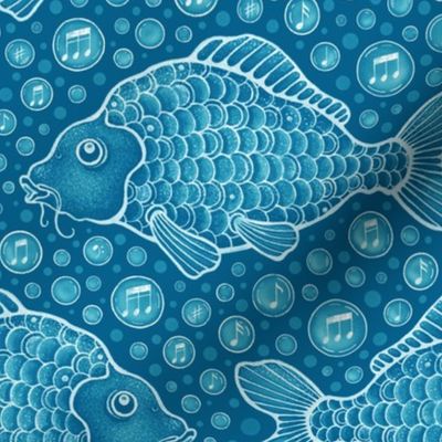 Singing and bubbling fish // normal scale 0014 D //blue lazure tranquility melodic marine symphony monochromatic aquatic sea underwater design