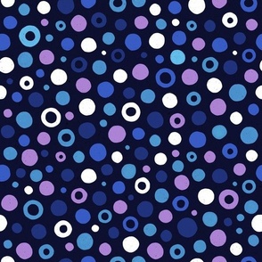 Multicolored watercolor irregular dots // normal scale 0019 D // colorful dot blue navy blue purple violet ultramarine white dark background abstract geometric