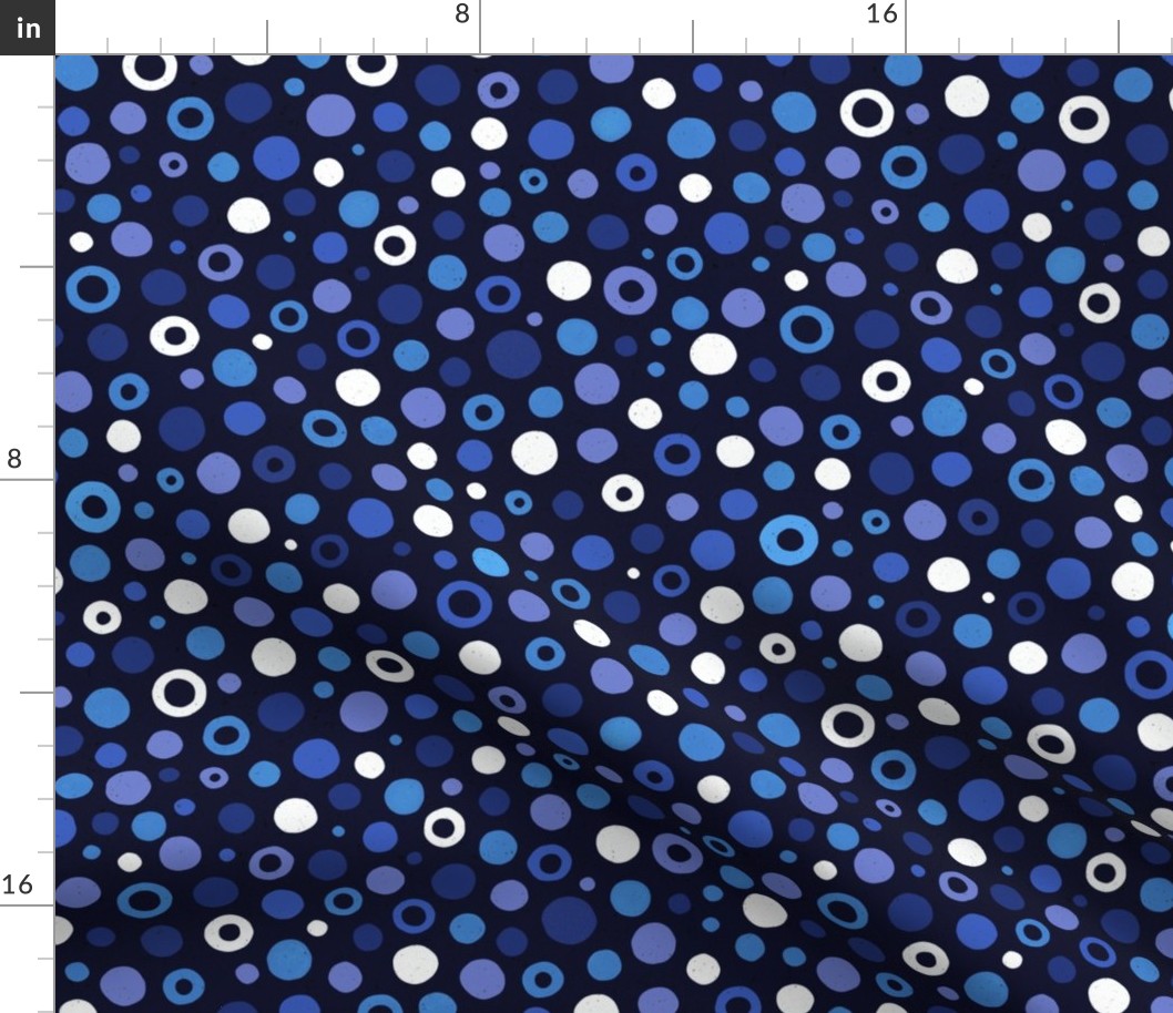 Multicolored watercolor irregular dots // normal scale 0019 E // colorful dot blue navy blue lavender ultramarine white dark background abstract geometric