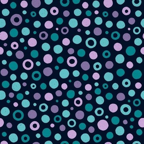 Multicolored watercolor irregular dots // normal scale 0019 G // colorful dot purple pink teal bootle green turquoise dark background abstract geometric
